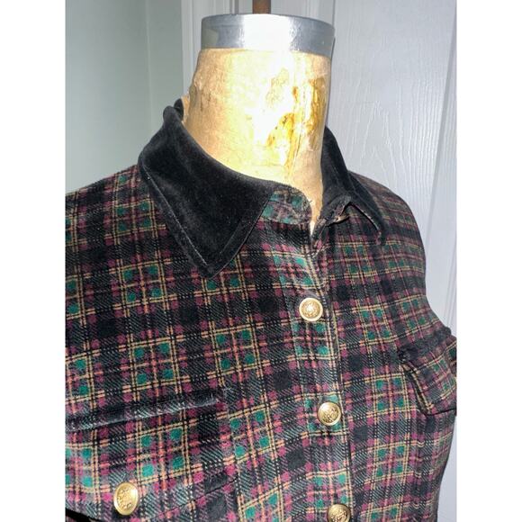 Jones New York M velvet maxi dress home gown Christmas checked black dark plaid - Picture 13 of 15